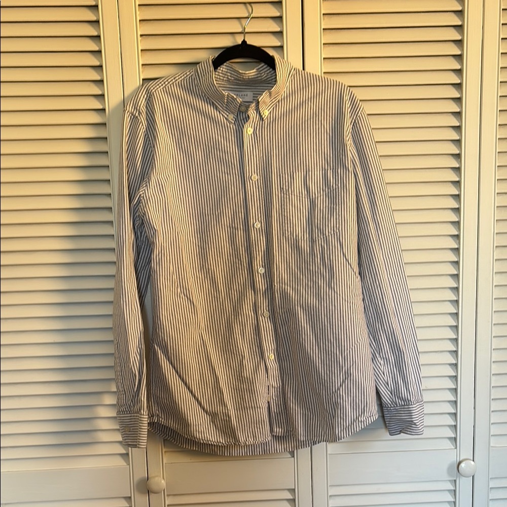 Everlane Men's Blue and White Striped Shirt